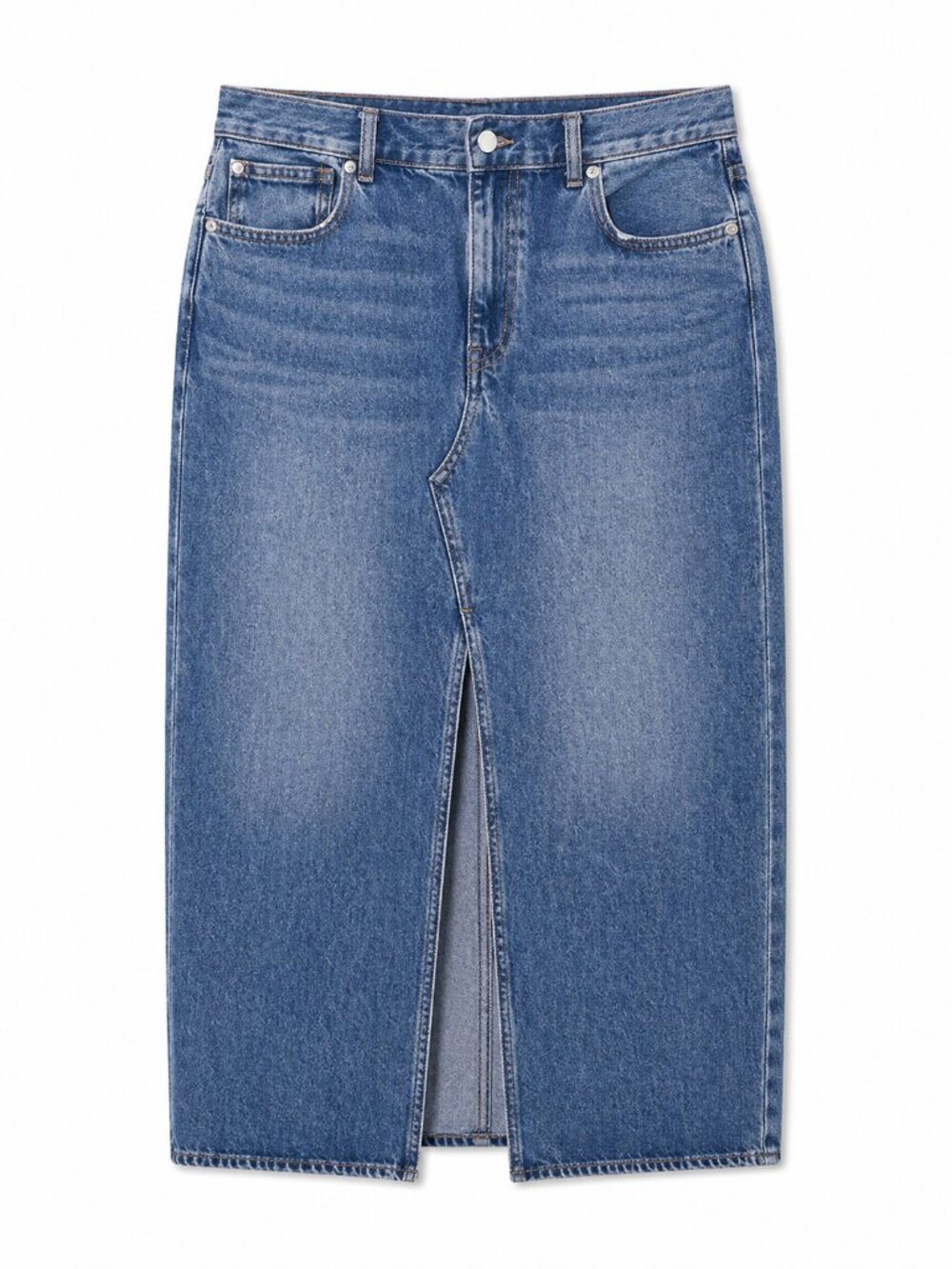 Madewell Denim Maxi Skirt Front Slit Dark‎ Wash Western Y2K Minimalist Size 29